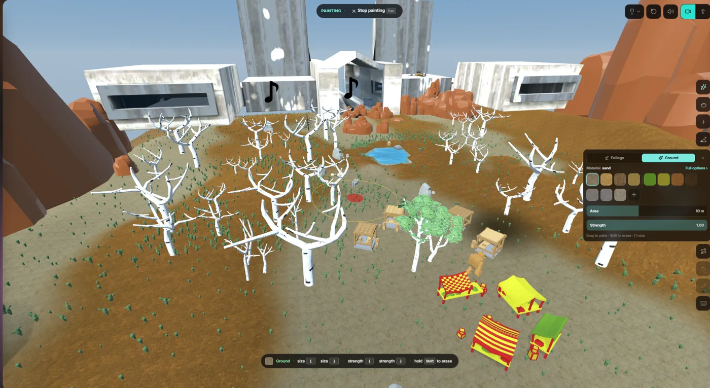 Painting sand onto desert ground with the Ground brush