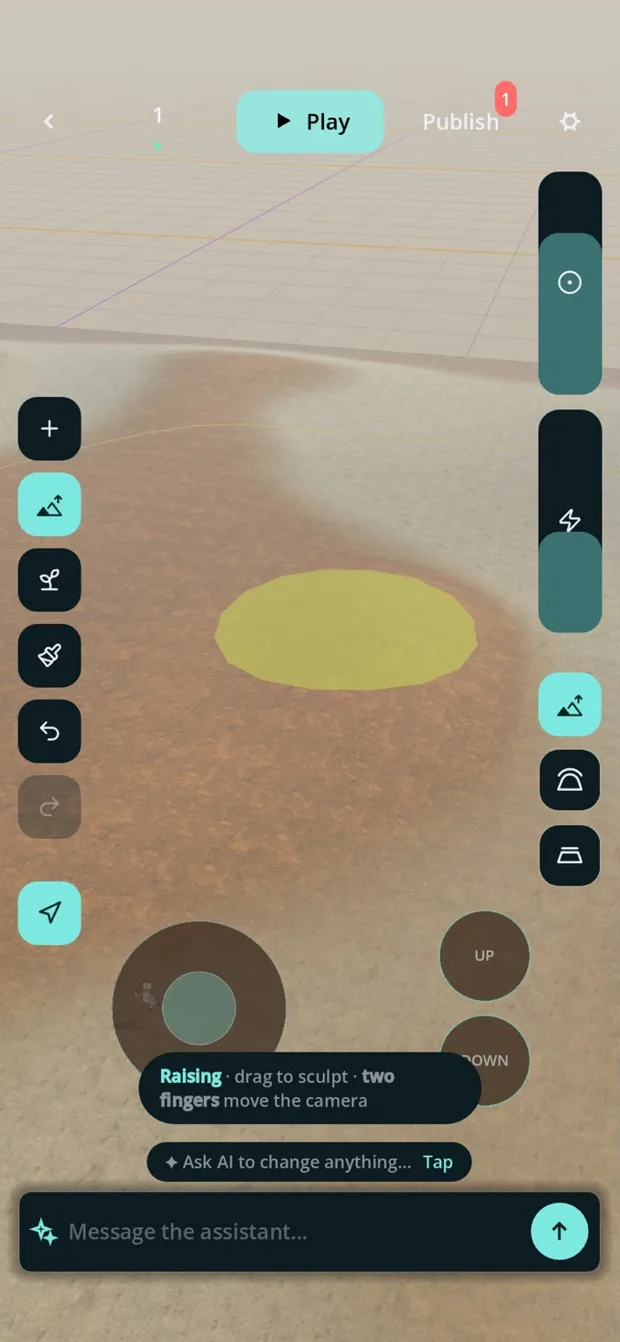 Raising terrain with a finger in the phone builder