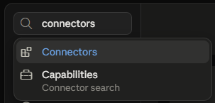 Searching for connectors in Claude settings, with Connectors in the results